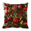 Merry Christmas square throw pillow featuring red baubles and pine branch prints - Christmas Ball and Lights (2)
