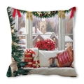 Merry Christmas peach skin pillowcase with artistic snowy church and gift box print - 45x45cm / Winter Church Snow Scene / 2