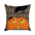 Halloween pumpkin and crow decorative pillowcase with brown diamond pattern background - Brown Argyle Pumpkin Black Crow (35)
