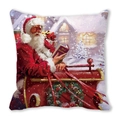Christmas pillowcase featuring Santa Claus reading in a sleigh with a winter snow scene - Santa Claus Reading in Sleigh Pattern (17)