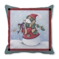 Cojín decorativo navideño con diseño de muñeco de nieve en suave tela de piel de melocotón - Muñeco de nieve con abrigo rojo y caja de regalo (1)