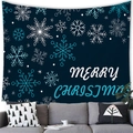 Kerst wandkleed met sneeuwvlokkenpatroon boven een moderne grijze zitbank - 100x70(Perzikhuid) / Donkerblauw Sneeuwvlok Feestgroeten Stijl (19)