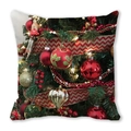 Square peach skin Christmas pillowcase with festive red and gold ornaments pattern - Red and Gold Decoration Balls (3)