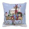 Light blue Christmas cushion cover with hand-drawn gift sleigh and festive bear - 18x18 Inch / Christmas Surprise Gift Cart and Clown Style (12)