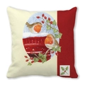 Christmas throw pillow with robins and holly berries on a cream and red fabric background - 18x18 Inch / Snowy Postbox and Robins Illustration Style (30)