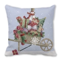 Christmas peach skin pillowcase featuring a cart of gifts, snowman, and reindeer design - 18x18 Inch / Wooden Handcart Full of Gifts Style (13)