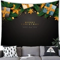 Zwart en goud kersttapijt met dennentakken en gouden sterren voor wanddecoratie - 100x70(Perzikhuid) / Zwart Gouden Cadeaubon Dennen Sterrenstof Stijl (20)