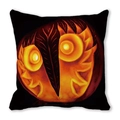 Halloween Kissenhülle mit kreativem Kürbis-Eulen-Aquarell-Design auf schwarzem Grund - Eulen-Kürbisschnitzerei-Stil (11) / 45x45 cm