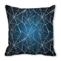 Nahaufnahme von Halloween-Kissen mit weißem Spinnennetzmuster auf dunkelblauem Stoff - Blau-schwarzer Spinnennetz-Stil (16) / 45x45 cm