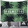 Modern tropical palm leaf wall tapestry styled above a grey sofa in a living room - 150x100(Peach Skin) / Tropical Palm Leaves (2)