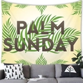 Close-up of tropical palm leaf wall tapestry fabric texture and Palm Sunday print - 150x100(Peach Skin) / Palm Sunday Fresh Green (4)