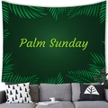 Détail d'une tenture murale Palm Sunday suspendue au-dessus d'un canapé gris dans un salon scandinave - 100X70 / Style Vert Foncé Dimanche des Rameaux (10)