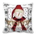 Funda de cojín navideña con estampado de muñeco de nieve en tela de piel de melocotón - Muñeco de nieve con gorro rojo de lunares y bandera JOLLY (3)