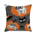 Halloween throw pillow cover featuring pumpkin, black cat, and Trick or Treat text - Orange Black Gray Halloween Elements (38)