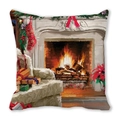 Christmas pillow cover with oil painting style fireplace and festive stockings - 45x45cm / Poinsettia Flowers and Gift Boxes / 5