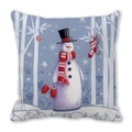 Square Christmas snowman cushion with peach skin fabric in soft blue and white hues - 18x18 Inch / Ice Blue Snowman and Winter Woods Style (15)
