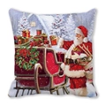 Christmas square throw pillow with Santa Claus, sleigh, and reindeer watercolor design - Santa Claus Driving Sleigh Night Scene Pattern (20)