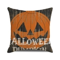 Halloween pumpkin cushion cover with Jack-o'-lantern design on black wood texture - Retro Black Wood HALLOWEEN PUMPKIN (39)
