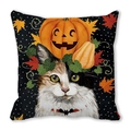 Halloween pillow cover featuring a cute calico cat with pumpkin and bat decorations - Calico Cat Pumpkin (40)