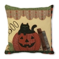 Halloween throw pillow cover featuring a black cat in a pumpkin with Boo and Magic text - Black Cat Pumpkin & Books Style (23)
