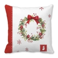 Christmas wreath and red bow peach skin cushion cover with festive snowflake print - 18x18 Inch / Red Snowflake Wreath and Christmas Stocking Style (33)