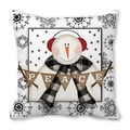 Cojín navideño con muñeco de nieve y pancarta PEACE en tela de piel de durazno - 45x45 cm / Muñeco de nieve con orejeras rojas y bandera PEACE (5)