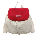 Grande zaino in nylon bicolore rosso e bianco sporco con chiusura a cordoncino e patta - Rosso