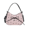 Bolso medialuna rosa con lazo negro y colgante de corazón de plata en estilo contraste - Rosa Sin Colgante