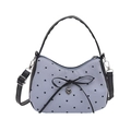 Blue and white striped handbag with black heart print and bow detail on front - Fog Blue (No Pendant)