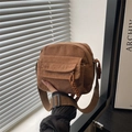 Brown corduroy crossbody bag for women with flap pocket and adjustable strap - Brown