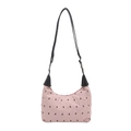 Borsa a tracolla rosa stile maniero francese con dettagli a pieghe e motivi floreali neri - Rosa Senza Pendente