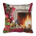 Christmas cushion cover featuring festive fireplace and gift boxes oil painting style - 45x45cm / Vintage Oil Painting Christmas Scene / 7
