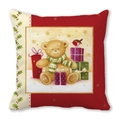Merry Christmas cushion cover featuring a cute teddy bear and colorful gift boxes - 18x18 Inch / Cartoon Teddy Bear and Festive Gift Boxes Style (34)