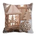 Merry Christmas throw pillow with reindeer lantern and pinecones on peach skin fabric - Wooden Lantern and Pinecones (7)