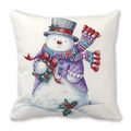 Christmas snowman pillowcase with purple coat and blue plaid scarf on white peach skin - 18x18 Inch / Snowman in Purple Coat Style (17)