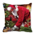 Christmas pillow cover with watercolor Santa Claus and tree design in oil painting style - Santa Claus Placing Gifts by Tree Pattern (22)