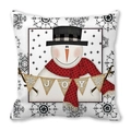 Cojín decorativo de Navidad con muñeco de nieve, pancarta JOY y copos de nieve - 45x45 cm / Muñeco de nieve con gorro a cuadros y bandera JOY (6)