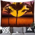 Tropical sunset beach tapestry featuring palm tree silhouettes over a gray sofa - 100x70(Peach Skin) / Style 11