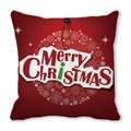 Merry Christmas peach skin pillow cover in dark red with white snowflake pattern - 18x18 Inch / Red Snowflake Merry Christmas Art Style (35)
