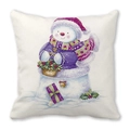 Merry Christmas snowman pillow cover on peach skin fabric for holiday sofa decor - 18x18 Inch / Beige Background Snowman and Purple Clothes Style (18)