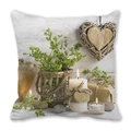 Rustic Christmas peach skin pillow cover with candles and heart decor on wood background - Rustic Country Lit Candles (8)