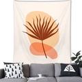 Close-up of bohemian palm leaf tapestry hanging over a grey sofa in a modern room - 100x70(Peach Skin) / Bohemian Brownish Red Palm Leaf Style (11)