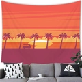 Sunset beach tapestry with palm trees and camper van hanging above a grey sofa - 100x70(Peach Skin) / Style 12