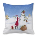 Christmas cushion cover with Santa and Snowman hand-drawn illustration on white background - 18x18 Inch / Santa and Snow Hut Illustration Style (19)