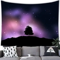 Cozy living room decor featuring a colorful starry sky and forest silhouette tapestry - 100x70(Peach Skin) / Starry Sky Lone Tree Silhouette Style (15)