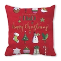 Red Christmas pillow cover for Dad with snowman and tree motifs on soft fabric - 18x18 Inch / Happy Christmas Snowman Illustration Style (36)