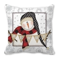 Funda de cojín navideña con diseño de muñeco de nieve retro y bandera Merry sobre blanco - 45x45 cm / Muñeco de nieve con gorro largo de lunares y bandera MERRY (8)