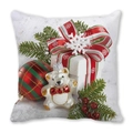 Christmas cushion cover with festive teddy bear, gift box and berries on white fabric - White Bear Christmas Ball (9)