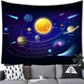 Detailed solar system wall tapestry showing planets over a sofa in a living room - Style 12 (G027) / 100x70cm