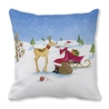 Ice blue Christmas peach skin pillow featuring Santa Claus feeding reindeer and sleigh - 18x18 Inch / Santa Feeding Reindeer Scene Style (20)